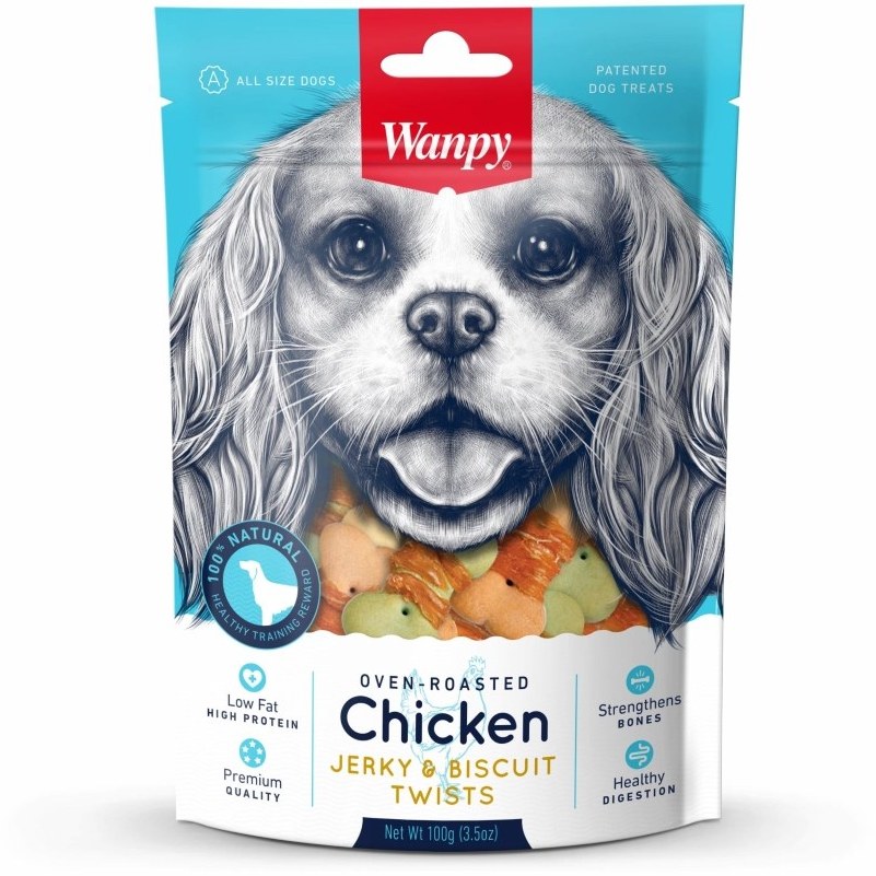 تشویقی سگ ونپی بیسکوییت دور پیچ مرغ Wanpy Chicken Jerky & Biscuit Twists